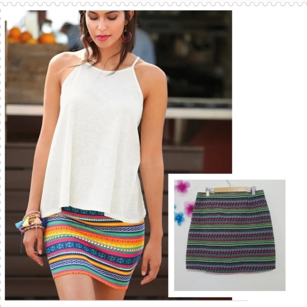 Shrinking Violet Multicolored Tribal Mini Skirt Medium - Picture 2 of 11